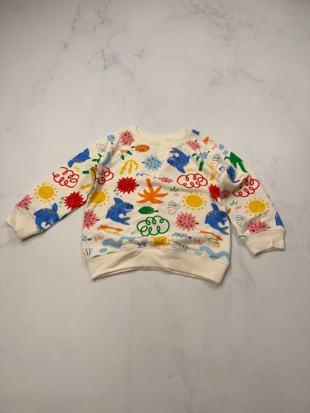 Old Navy Sweatshirt Cream Multicolor Modern Printed - Girls 2T